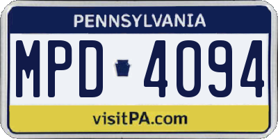 PA license plate MPD4094