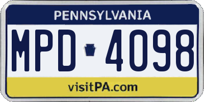 PA license plate MPD4098