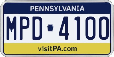 PA license plate MPD4100