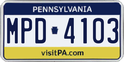 PA license plate MPD4103