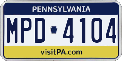 PA license plate MPD4104