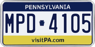 PA license plate MPD4105