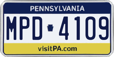 PA license plate MPD4109