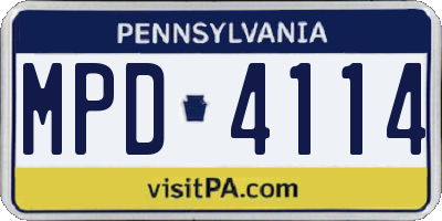 PA license plate MPD4114