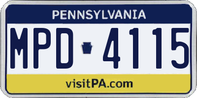 PA license plate MPD4115