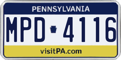 PA license plate MPD4116