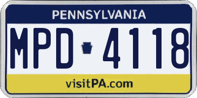 PA license plate MPD4118