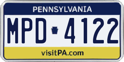 PA license plate MPD4122