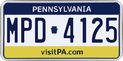 PA license plate MPD4125