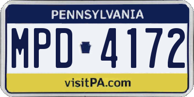 PA license plate MPD4172