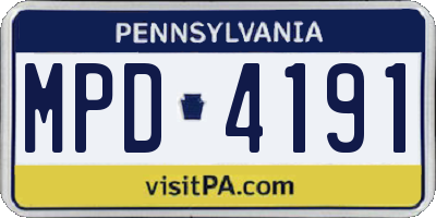 PA license plate MPD4191