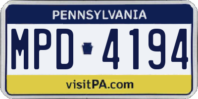 PA license plate MPD4194