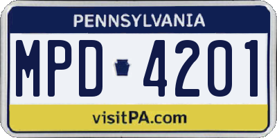 PA license plate MPD4201