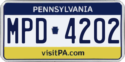 PA license plate MPD4202