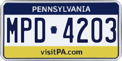 PA license plate MPD4203