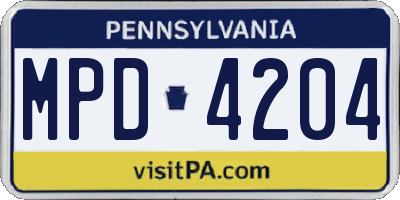 PA license plate MPD4204