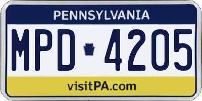 PA license plate MPD4205
