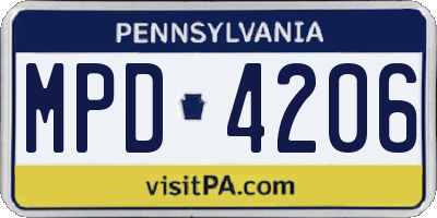 PA license plate MPD4206