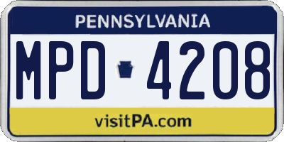 PA license plate MPD4208