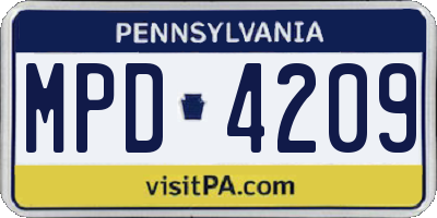 PA license plate MPD4209
