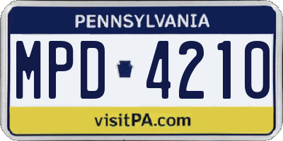 PA license plate MPD4210