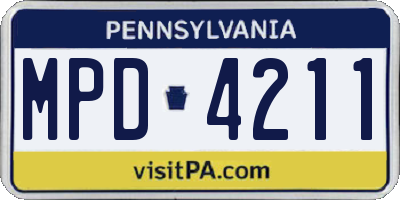 PA license plate MPD4211
