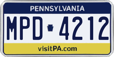 PA license plate MPD4212