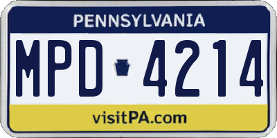PA license plate MPD4214