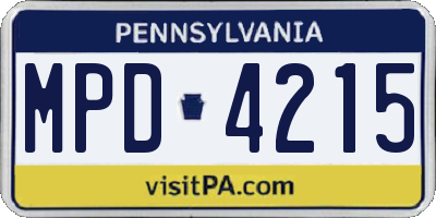 PA license plate MPD4215