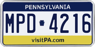 PA license plate MPD4216