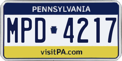 PA license plate MPD4217