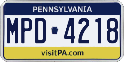PA license plate MPD4218