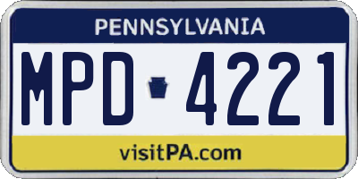 PA license plate MPD4221