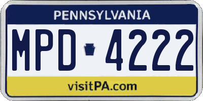 PA license plate MPD4222