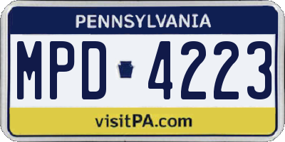PA license plate MPD4223