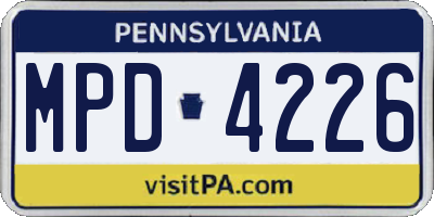 PA license plate MPD4226