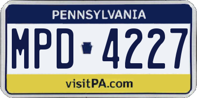 PA license plate MPD4227