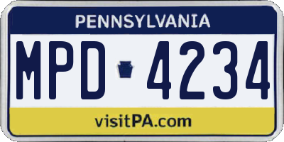 PA license plate MPD4234