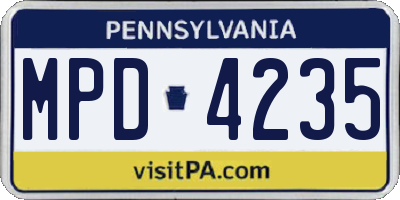 PA license plate MPD4235