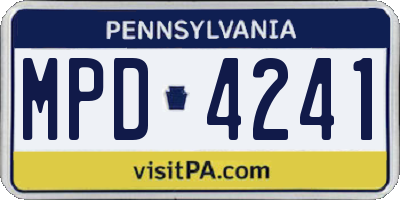 PA license plate MPD4241