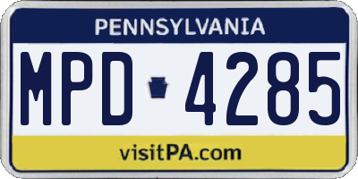 PA license plate MPD4285
