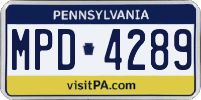 PA license plate MPD4289
