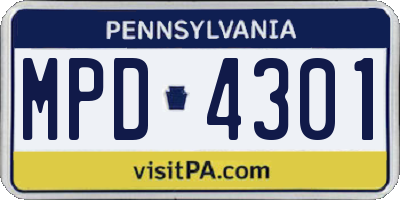PA license plate MPD4301