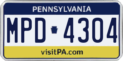 PA license plate MPD4304