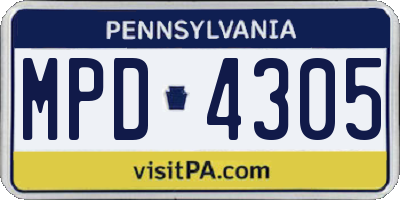 PA license plate MPD4305