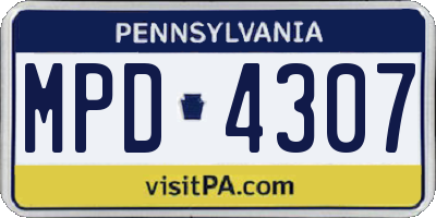PA license plate MPD4307