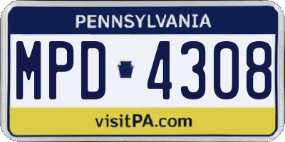 PA license plate MPD4308