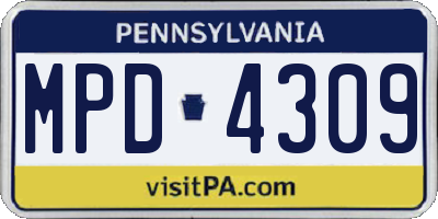PA license plate MPD4309