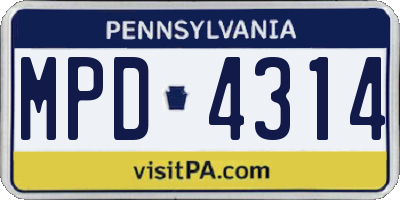 PA license plate MPD4314