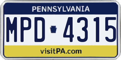 PA license plate MPD4315
